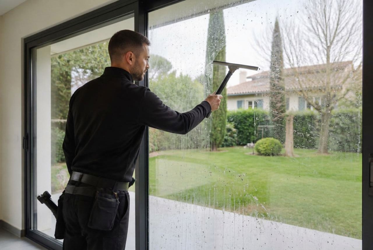 Vitres sales avant nettoyage à domicile par NovaElite en Essonne